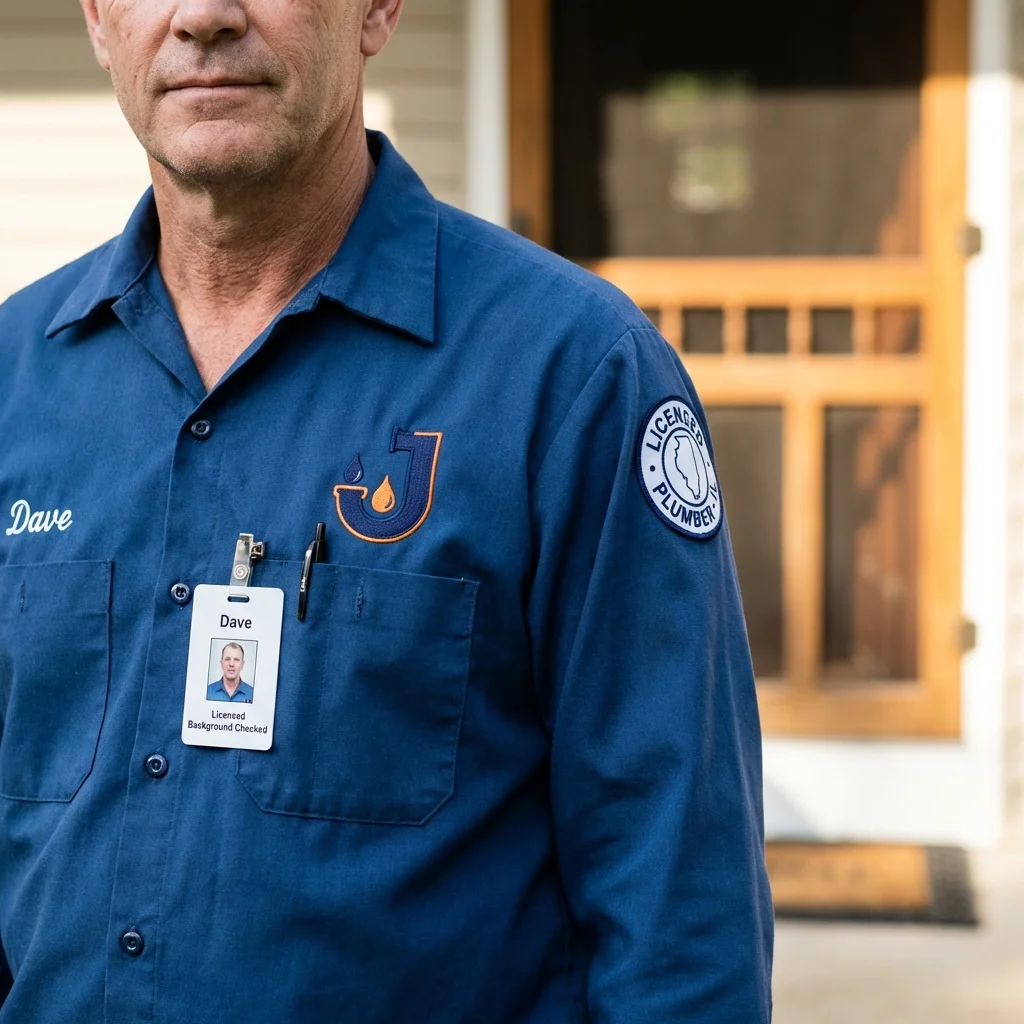 Licensed plumber showing ID badge in Lewis Center, OH