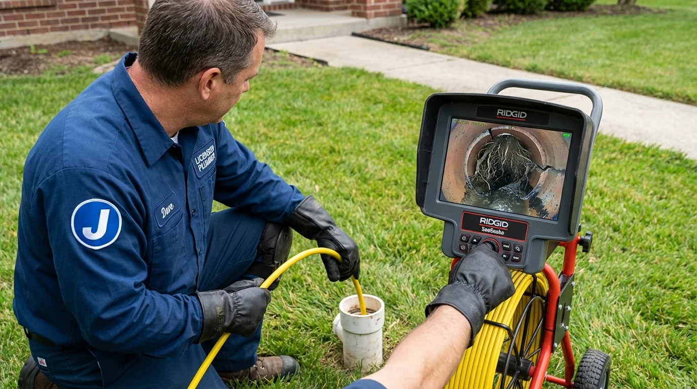 Sewer camera inspection being performed by Johns Plumbing LLC in Lewis Center